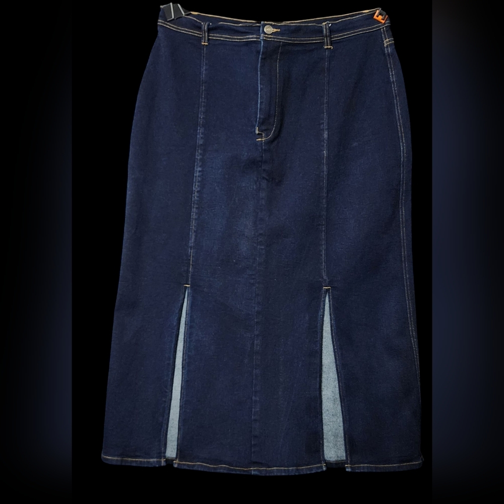 HI JEANS Maxi Denim Skirt Dark Wash Double Split Front 18 Western Boho